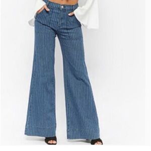 Forever 21 Highwaisted medium blue and white striped flared jeans